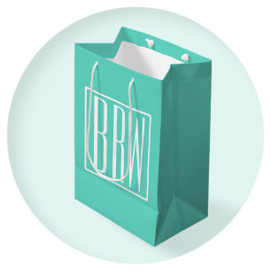 Sac Cadeau Moyen Monogramme Initiales 3 Modernes Gras Blanc Sur A