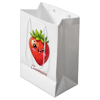 Sac Cadeau Moyen Monogramme jolie fraise kawaii