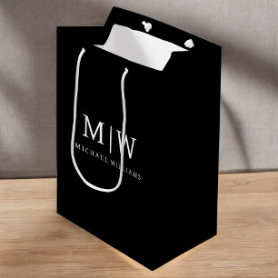 Sac Cadeau Moyen Monogramme moderne minimaliste noir et blanc