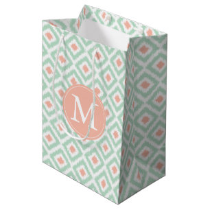 Sac Cadeau Moyen Monogramme Monnaie et corail Motif Ikat