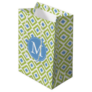 Sac Cadeau Moyen Monogramme Motif Ikat bleu vert