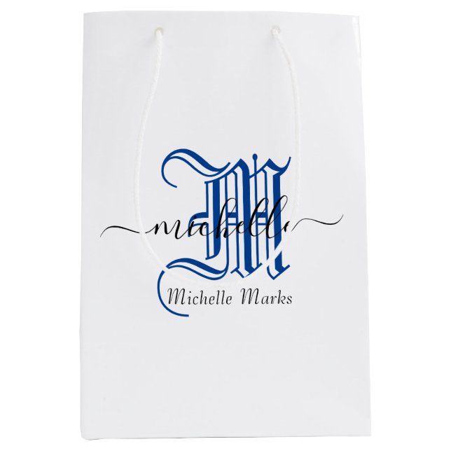 Sac Cadeau Moyen monogramme nom commercial personnalisé initial ble (Devant)