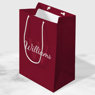 Sac Cadeau Moyen Monogramme personnalisé et nom Rouge bordeaux