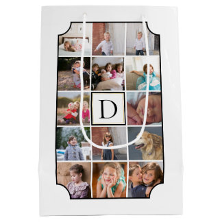 Sac Cadeau Moyen Monogramme photo coins courbés blanc
