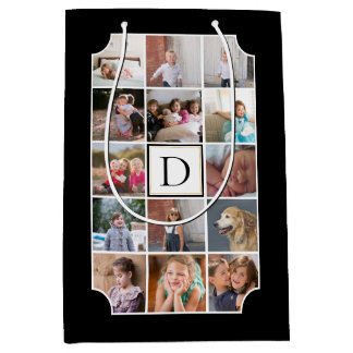 Sac Cadeau Moyen Monogramme photo coins courbés noir