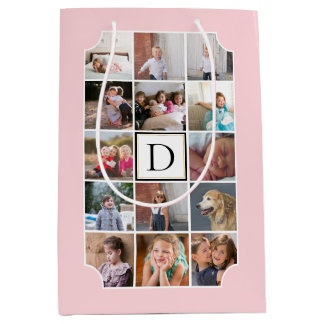 Sac Cadeau Moyen Monogramme photo coins courbés rose pâle