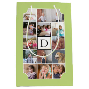 Sac Cadeau Moyen Monogramme photo coins courbés vert clair