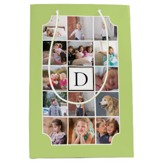 Sac Cadeau Moyen Monogramme photo coins courbés vert clair