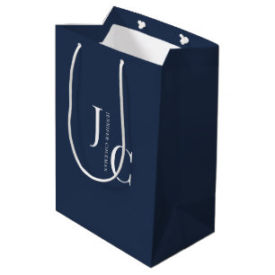 Sac Cadeau Moyen Monogramme professionnel minimaliste moderne bleu