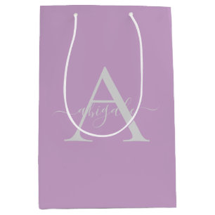 Sac Cadeau Moyen Monogramme Script Lilas Élégant Minimaliste