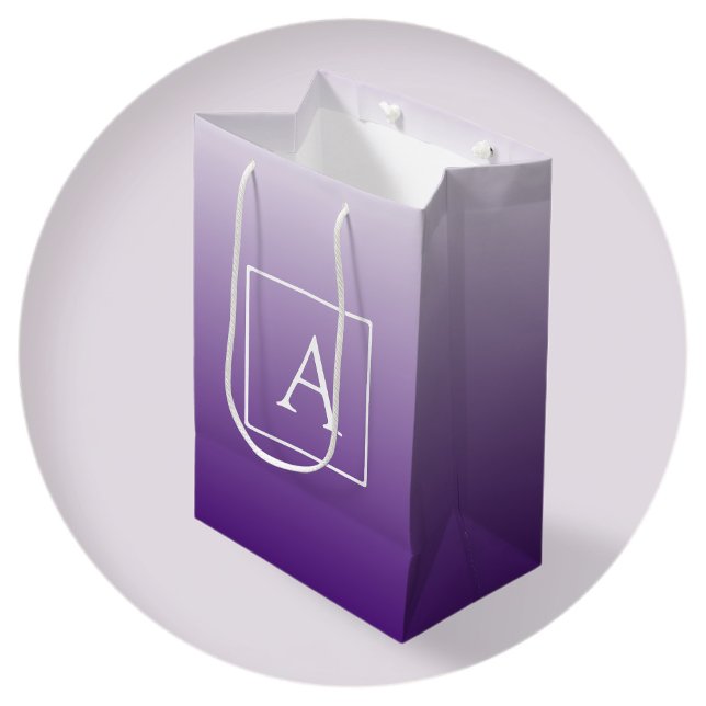 Sac Cadeau Moyen Monogramme simple | Plutôt Violet Ombre Gradient (Créateur téléchargé)