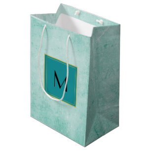 Sac Cadeau Moyen Monogramme sur texture de papier Vintage vert ment