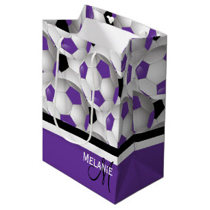 Sac Cadeau Moyen Monogramme violet noir Motif de balle de soccer