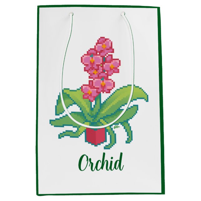 Sac Cadeau Moyen Monstres, Orchidée Pixelart, Pixel Art  (Devant)