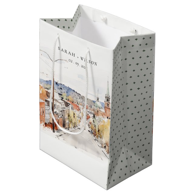 Sac Cadeau Moyen Montpelier City Scape Vermont Watercolor Mariage (Devant Angle)