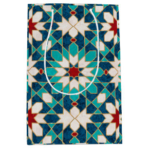 Sac Cadeau Moyen Mosaïque marocaine de marbre blanc Turquoise bleu