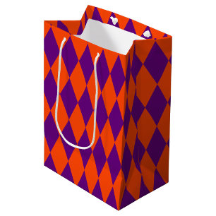 Sac Cadeau Moyen Motif à carreaux Harlequin orange et violet