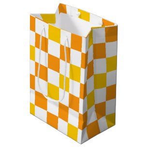 Sac Cadeau Moyen Motif à carreaux orange blanc jaune