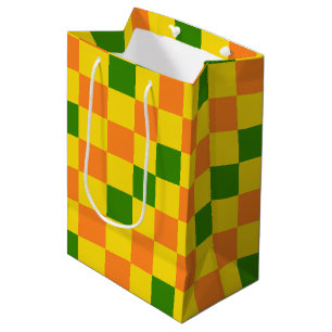 Sac Cadeau Moyen Motif à carreaux orange jaune vert