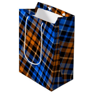 Sac Cadeau Moyen Motif à carreaux tartan noir orange bleu