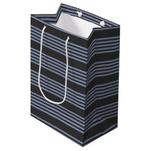 Sac Cadeau Moyen Motif à cinq bandes bleu-gris et charbon