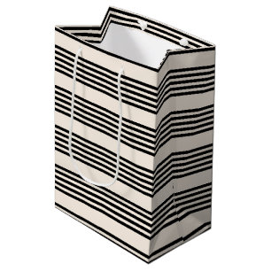 Sac Cadeau Moyen Motif à cinq bandes noir et beige