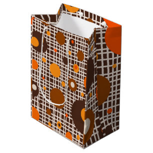 Sac Cadeau Moyen Motif à points rétro marron orange de style modern