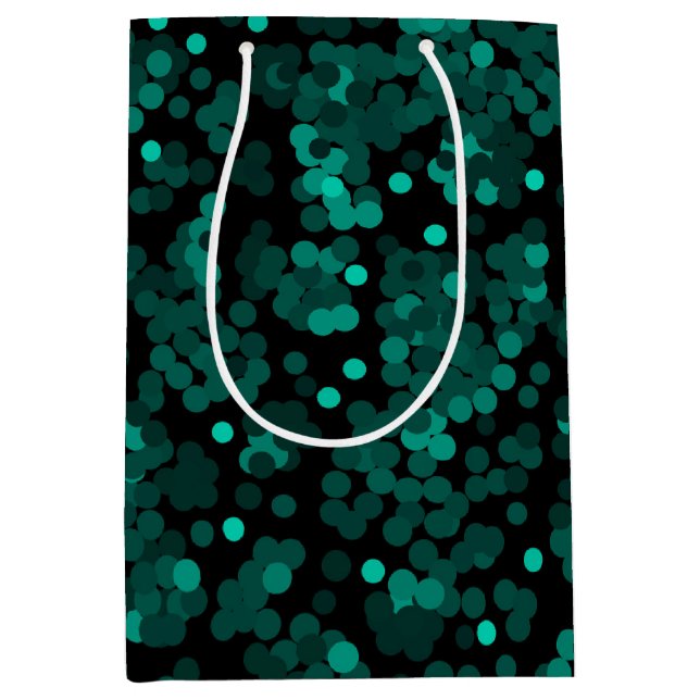 Sac Cadeau Moyen Motif à pois vert turquoise sur noir (Devant)