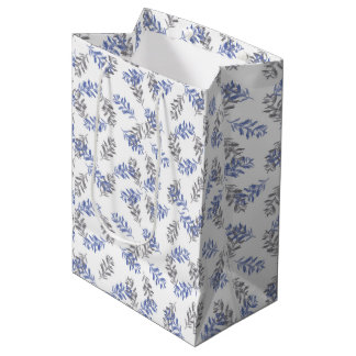 Sac Cadeau Moyen Motif aquarelle botanique bleu et gris
