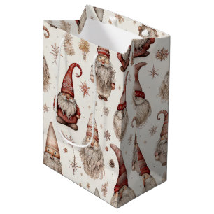 Sac Cadeau Moyen Motif aquarelle de gnome rustique vintage de jardi