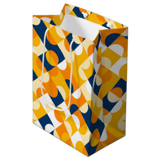 Sac Cadeau Moyen Motif artistique de cercles bleu foncé chic et jau