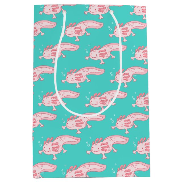 Sac Cadeau Moyen Motif Axolotl rose (Devant)