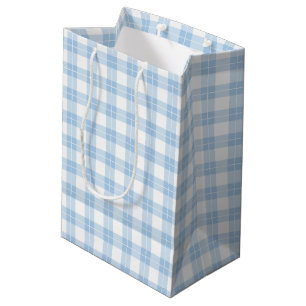 Sac Cadeau Moyen Motif bleu-clair et blanc de plaid