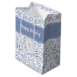 Sac Cadeau Moyen Motif bleu et blanc de joyeux 30ème anniversaire