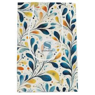 Sac Cadeau Moyen Motif bleu et or Paisley Leaf (2)
