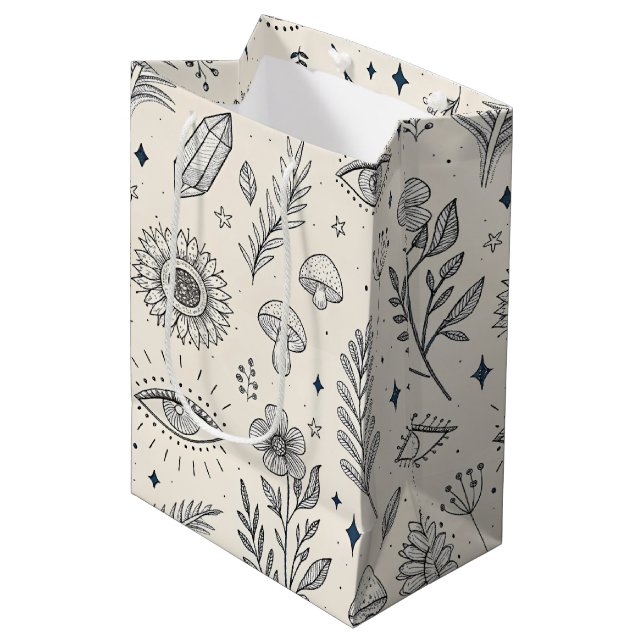 Sac Cadeau Moyen Motif botanique céleste (4) (Devant Angle)
