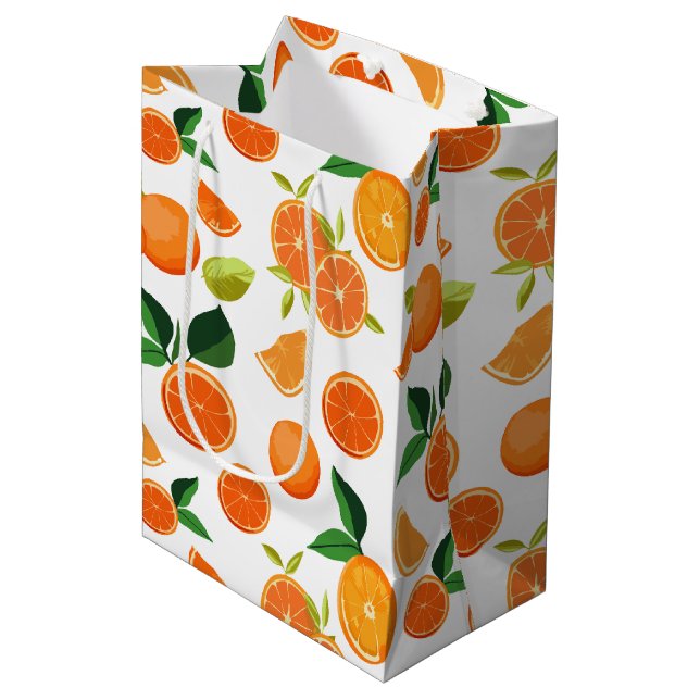 Sac Cadeau Moyen Motif botanique d'agrumes orange (Devant Angle)