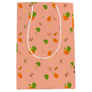 Sac Cadeau Moyen Motif botanique de jardin aux pêches et citrouille