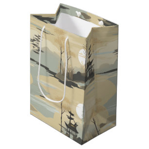 Sac Cadeau Moyen Motif botanique de la forêt de bambou Zen (4)