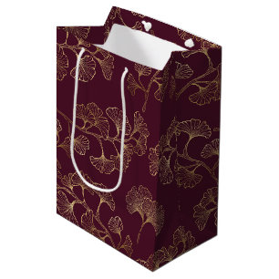 Sac Cadeau Moyen Motif botanique doré asiatique