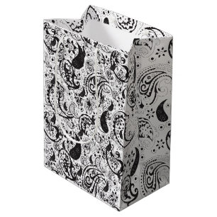 Sac Cadeau Moyen Motif cachemire noir et blanc – Élégante œuvre d'a