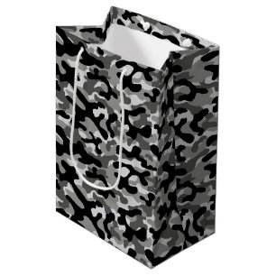 Sac Cadeau Moyen Motif camouflage gris noir 
