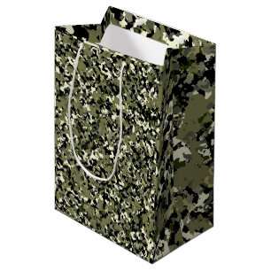 Sac Cadeau Moyen Motif camouflage vert noir crème Party