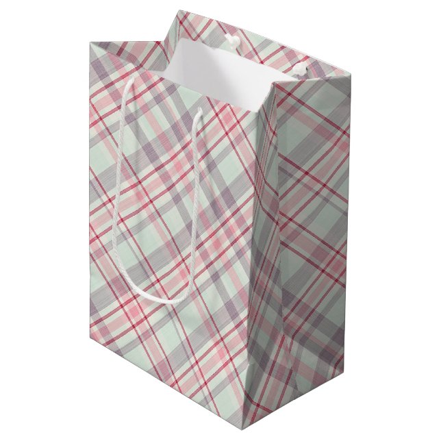 Sac Cadeau Moyen Motif carreaux élégant rustique chic (Devant Angle)