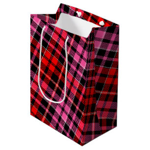 Sac Cadeau Moyen Motif carreaux tartan à carreaux rouges et roses