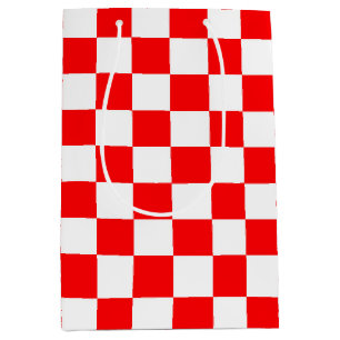Sac Cadeau Moyen Motif chèque À damiers blanc rouge