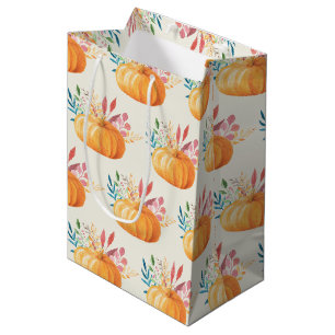 Sac Cadeau Moyen Motif Citrouille d'aquarelle orange