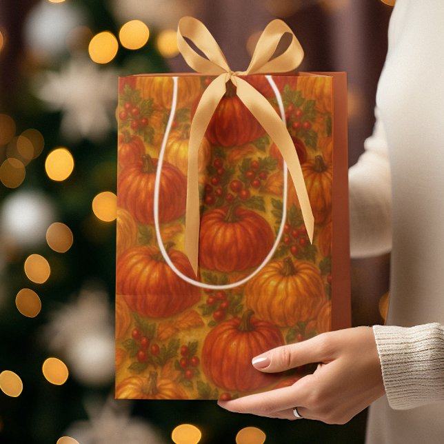 Sac Cadeau Moyen Motif Citrouille de récolte - L'automne Thanksgivi (Créateur téléchargé)