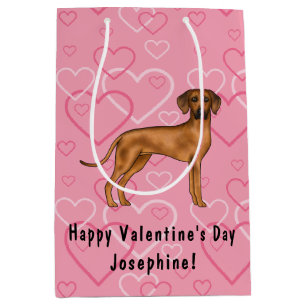 Sac Cadeau Moyen Motif Cœur Amour Chien Rhodesian Ridgeback Rose