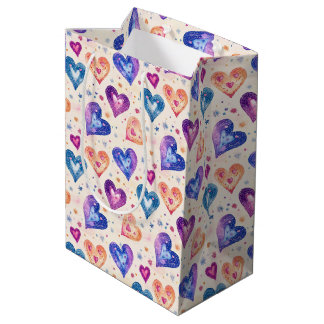 Sac Cadeau Moyen motif coeurs